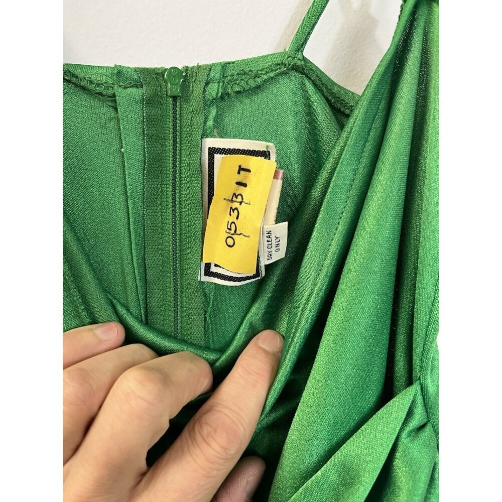 Vtg 70s Funky Sexy Halter Kelly Green Asymmetrical Halter Disco Dress 5 💚 - Picture 5 of 10